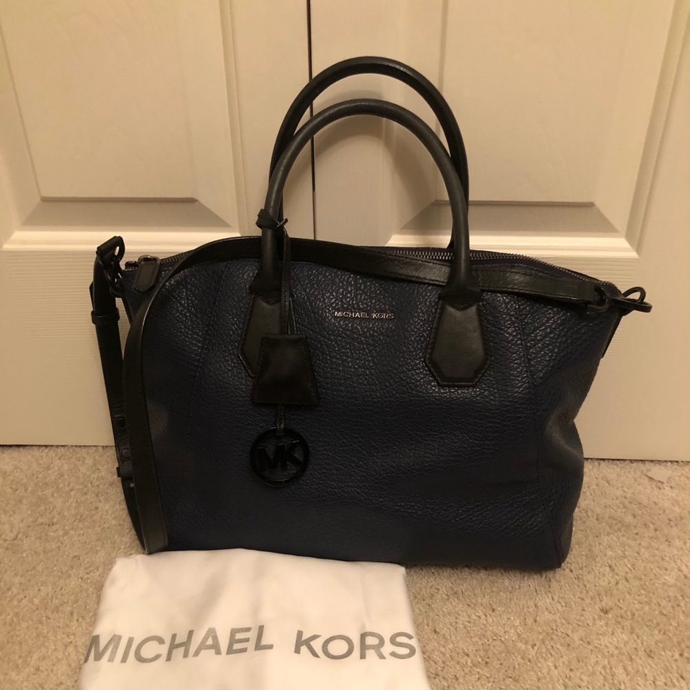 Michael Kors Pebble Leather Satchel Navy Blue
